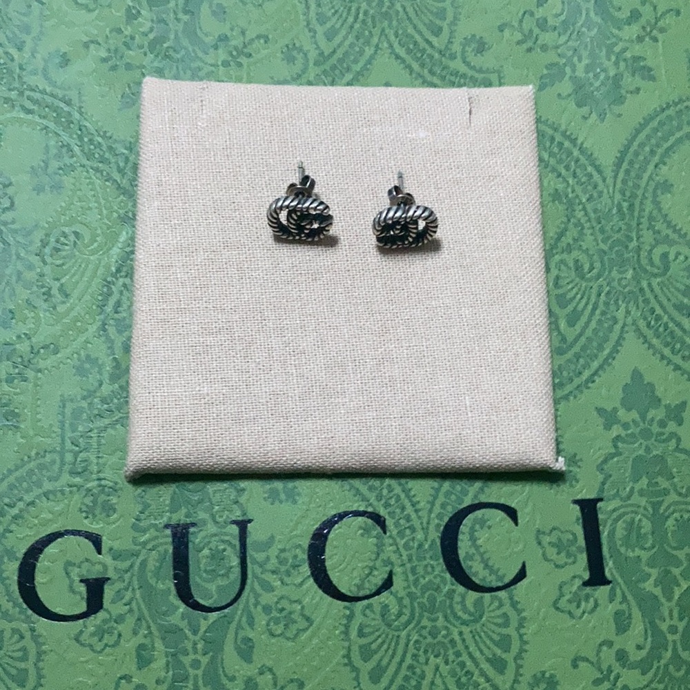 Gucci Silver Double G Twist Earrings 3.6g 925 Engraved 304560 Earrings Like New